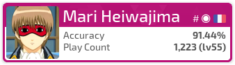 http://lemmmy.pw/osusig/sig.php?colour=hex606060&uname=Mari%20Heiwajima&countryrank&removeavmargin&flagstroke&darktriangles&opaqueavatar&onlineindicator=3&xpbar